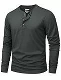 KEFITEVD Henley Herren Langarmhemd 3 Knopf Baumwolle lässig Frühling Übergang T-Shirt Dunkelgrau 2XL