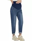 AVOG Umstands-Boyfriend-Jeans, hohe Taille, dehnbar, Denim, Schwangerschaftshose mit 4 Taschen, Dunkelblau, M