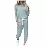 EMATOP Sportanzug Damen Casual Zweiteiler Outfit Baumwolle Langarm Sweatshirt und Lange Hose Trainingsanzug Yoga Sport Tracksuit Einfarbig Loose Freizeitanzug Jogginganzug prime angebote