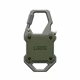 URBAN ARMOR GEAR Monarch Case für Apple AirTag Hülle (Airtags Schlüsselanhänger, Verschließbarer Karabinerhaken/Flaschenöffner, Befestigung am Schlüssel/Rucksack/Gepäck) Olive/Silber