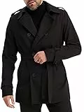 Leif Nelson Trenchcoat Herren Kurze Schwarze Jacke Kurzmantel Slim Fit Business Übergangsjacke Männer Mantel Sommer Lange Freizeitjacke Frühling Herbst Größe L