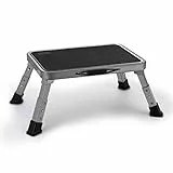 HBTower Tritthocker klappbar, höhenverstellbar, Trittleiter mit Rutschfester Plattform, bis 150 kg belastbar, Stufenleiter für Küche & Haushalt