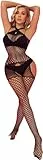Sexy Dessous für Damen，Damen Fischnetz Bodys Dessous，Nahtlose Bodystocking catsuit Hohl Reizwäsche Strumpfhose,für Romantische Datum Tragen Reizwäsche (Schwarz)