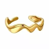 J.Fée Wellenring Edelstahl Ring Damen, Ringe Gold Wasserfest Ringe Silber, Offener Rings Verstellbare Größe Von 50-56, Langlebigem & Anlaufsicher, Geschenke Für Frauen, Gold