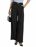 GRACE KARIN Schwarze Hose Damen Weites Bein Hoher Taille Business Hose Bequeme Knopf Outfit with Tasche L