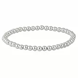 Silverly 4mm Sterling Silber Perlenarmband | 925er Massivsilberarmbänder für Damen | Stapelbare Armbänder mit Elastischen Perlen für Teenager-Mädchen | Runder Ball Verstellbares Stretch-Design