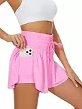 Heyielda High Waist Flowy Athletic Shorts for Women Butterfly Shorts High Rise Workout Gym Shorts, Hellrosa, Groß
