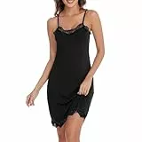 JCQIGOA Nachthemd Damen Sommer Unterkleid Damen Spaghettiträger mit Spitze Sexy Unterkleid für Frauen Nachthemden, Schwarz XL