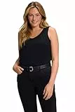 Ulla Popken Damen Feminines Top mit V-neck T-Shirt, schwarz, 54-56