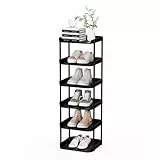 Altdnmaf 6 Ebenen Schmal Schuhregal, Mehrschichtiges Hoch Schuhregale Platzsparend, Stapelbar Klein Standregal, Vertikales Plastik Regal, Shoe Rack für Treppe, Flur, Küche, Schlafzimmer, Schwarz