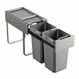 SVITA EM2x14 Einbaumülleimer 28L (2x14L) 2 Fächer mit Deckel Mülltrennsystem 2fach Küche Unterschrank Abfalleimer ausziehbar Grau