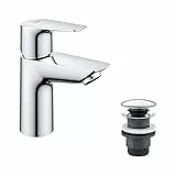 GROHE StartEdge, energiesparende Waschtischarmatur, Kaltwasser in Mittelstellung (Wasserhahn für Waschbecken, 15cm hoch, mit Pop-Up Ablauf, mit 3in1 Werkzeug, einfache Installation), chrom, 23900001