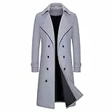 Generisch Trenchcoat Herren Langer Herrenmantel Zweireiher Wollmischmantel Winter Warm Oberbekleidung Klassischer Wintermantel Revers Winterjacke Warme Coat Lang Slim Fit Mäntel