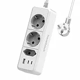 TravelHawk Mehrfachsteckdose 1,5m, 6-Fach Steckdosenwürfel, 3 AC, 2 USB-A, 1 USB-C, Verteilersteckdose, Multisteckdose, Steckdose für Zuhause, Büro, Werkstatt, Reise, Überspannungsschutz