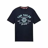 TOM TAILOR Herren T-Shirt mit Logo-Print aus Baumwolle, Dark Blue, XL