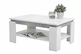 Hela Tische, Couchtisch Sofatisch Tim, Holzwerkstoff melaminbeschichtet, farbiger Tischkranz, Weiß/Betonoptik, große Ablage, 90x60x41cm