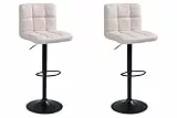 Home4You Barhocker 2er Set - Beige - Schwarz - Webstoffbezug - Metallgestell - Höhenverstellbar - Barstuhl Tresenhocker