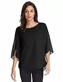 GRACE KARIN Damen Elegant Bluse Langarm Oberteile Langarmshirt Rundhals Freizeit Tops Oberteile XL Schwarz CLAF15-3
