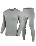YESWEL Thermounterwäsche Herren Set, Weich Merino Unterwäsche Winter, Warme Merinowolle Skiunterwäsche, Langarm Shirt und Hose Funktionsunterwäsche (Hellgrau,L)