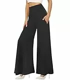 QGGQDD Palazzo-Hose mit weitem Bein für Damen – lässige, weiche, hohe Taille, Loungehose, lockere, bequeme, dehnbare Hose, Schwarz 2.0, M