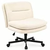 Durrafy Schneidersitz Bürostuhl Ohne Armlehnen, Bürostuhl mit Breiter Sitzfläche, Höhenverstellbarer Drehstuhl mit Leisen Rollen, Schreibtischstuhl bis 136kg für Homeoffice, Schminktisch, Beige