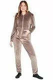 CityComfort Trainingsanzug Damen Velour Jogginganzug Set Bequem Lounge Set Damen Teenagers mit Hoodie mit Reißverschluss und Jogginghose (2XL, Beige)