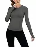 IECCP Langarmshirt Damen Sweatshirt Sportshirt Leicht Fitness Oberteil aufshirt mit Daumenlöcher Gym Top Stehkragen Oberteil Yoga Langarm Grau L