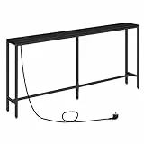 MAHANCRIS Konsolentisch mit Ladestation, 160 cm schmaler Sofatisch, industrieller Eingangstisch mit USB-Anschlüssen, Sofa-Beistelltisch für Eingang, Flur, Foyer, Wohnzimmer, Schwarz ACTHB16UE01