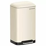 SONGMICS Abfalleimer für die Küche, 30 l, Abfalleimer aus Stahl mit Pedal, Deckel und Inneneimer, sanfter Verschluss, Wolkenweiß LTB001A01