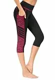 Flatik Fitness-Leggings für Damen, Yogahose, hohe Taille, Workout-Leggings mit Taschen, Activewear-Leggings, Schwarz/Rot/Schwarz, M
