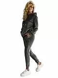 OZONEE Damen 2-Teilig Set Kapuzenpullover + Jogginghose Jogginganzug Sweatjacke Trainingshose Trainingsanzug Sportanzug Freizeitanzug Sport Anzug Tracksuit Fitnessanzug 777/4793DR DUNKELGRAU S