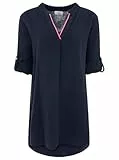 Zwillingsherz Damen Musselin Tunika mit Neon Kante – Luftige Bluse aus 100% Baumwolle – Sommer Oberteil mit V-Ausschnitt und 3/4 Arm – Locker geschnittenes Longshirt für Freizeit Urlaub Strand