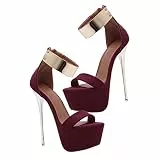 Holibanna Schuhe mit Absatz für Damen, 16 cm, hoher Absatz, hohe Plateau-Schuhe, für Damen, Knöchelriemen, offener Zehenbereich, Party (36 EU), Claret - Größe: 39 EU