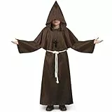 Kitimi Mönch Kostüm Kinder mit Kreuz und Kapuze, Halloween Karneval Kinder Mittelalter Roleplay Kostüm