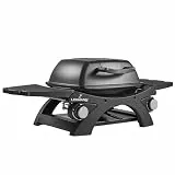 LEHMANN Gasgrill, Tragbarer Tischgasgrill mit 2 Brenner, Thermometer & Seitentischen klappbar, Gusseisen Grillrost mit 1638 cm² Grillfläche, Tischgrill für Outdoor BBQ, Balkon- & Campinggrill