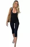 Canli4Y Jumpsuit Damen Schwarz Figurbetont Bodysuit Lässige Lange Romper One Piece Outfit Strampler Streetwaer Lounge Workout Going Out Outfit Schwarz L