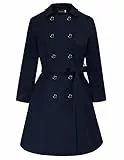 Hanna Nikole Lang Mantel Damen Übergang Große Größen Zweireihiger Wollmantel mit Taschen Gürtel Langarm Mittellanger Trenchcoat Navy Blau 46