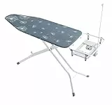 WENKO Bügeltisch Mod. Professional extra breites Bügelbrett mit großer absenkbarer Ablage für Dampfbügeleisen und Steckdose Metall 130 x 98 cm Weiß Grau