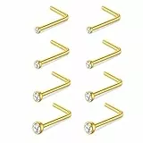 AceFun Nase Ringe 8 Stück20G Gold Nase Schraube Ringe Bolzen L geformt Edelstahl Piercing Schmuck klar CZ