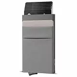 Vastaia Pop Up Kartenetui mit Münzfach 9 Karten,Kartenhalter mit RFID Wallet,Mini Kreditkartenetui aus Aluminium,Credit Card Holder Slim Wallet, Smart Portmonee,Herren Geldbörse Damen,grau