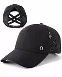FURTALK Damen Baseball Cap Basecap mit Zopföffnung verstellbare Mesh Kappe schnell trocknend Schwarz
