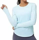 THE GYM PEOPLE Damen Sportshirts Langarm Laufshirt Rundhals Sport Fitness Shirts Langarmshirt Yoga Oberteile Wandershirt mit Daumenloch