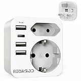 Redagod Reiseadapter UK Adapter, Adapter England Deutschland Stecker mit 3 USB 1 Typ C Reisestecker Stromadapter Steckdosenadapter Typ G für England Großbritannien Irland Dubai, Malediven