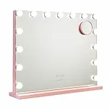 Flamingueo Schminkspiegel Mit Beleuchtung - Hollywood Spiegel 15 LED, Kosmetikspiegel 3 Modi, Spiegel mit Beleuchtung Schminktisch, Makeup Mirror, Rosa