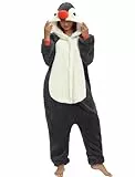 Einteiliger Schlafanzug Damen Lang Winter Einteiler Tierkostüm Erwachsene Kostüm Jumpsuit Damen Kuschelig Pyjama Fleece Onesie Kleidung Mit Kapuze und Reißverschluss (Grauer Pinguin-7131, XXL)