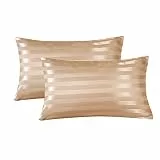 Damier 2er-Set Satin Kissenbezug 40x80cm Beige glatt glänzend hochwertige Seidig Mikrofaser Kissenhülle Kopfkissenbezug schont Haare und Haut