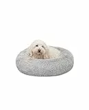 lionto Donutbett für Hunde und Katzen, Flauschiges Hundebett rund für kleine und große Heimtiere, Ø 50 cm, weiches Katzenbett aus kuscheligem Plüsch, Hundekissen mit extra Dicker Füllung, hellgrau