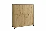 byLIVING Sekretär Montana/Sekretär Artisan Eiche/Office-Schrank mit 1 Klappe und 2 Türen/Schwarze Griffe/B 120, H 127, T 40 cm