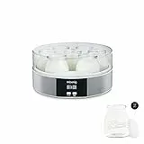 H.Koenig Joghurtbereiter mit 7 Gläsern ELY70, Kapazität 7 x 160 mL, Programmierbar bis zu 15 Stunden, LCD-Anzeige, Gehäuse aus Edelstahl, Spülmaschinenfest, Automatische Abschaltung, Leistung 15 Watt