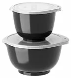 Rosti Margrethe Schüssel Set, Rührschüssel Set, 4-Teilig mit 2 Rührschüsseln und 2 Deckel, Teigschüssel aus Recycelbarem Kunststoff, 1,5 Liter und 3 Liter, Carbon Black (Schwarz)